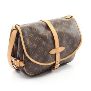 Louis Vuitton Brown Leather Saumur Shoulder Monogram Canvas Bag